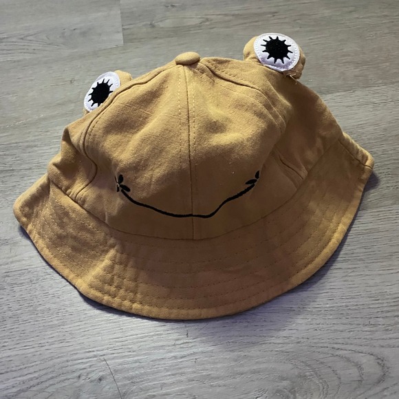 Unbranded Accessories - Toddler Frog Bucket Hat Unisex OS Mustard Yellow Embroidered 3D Eyes Kawaii